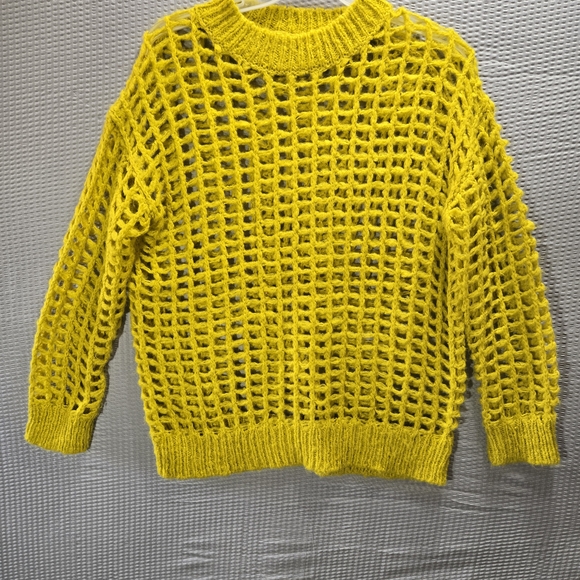 Urban Outfitters Chartreuse Oversized Open-Knit Sweater Lagenlook Boho - Picture 10 of 12